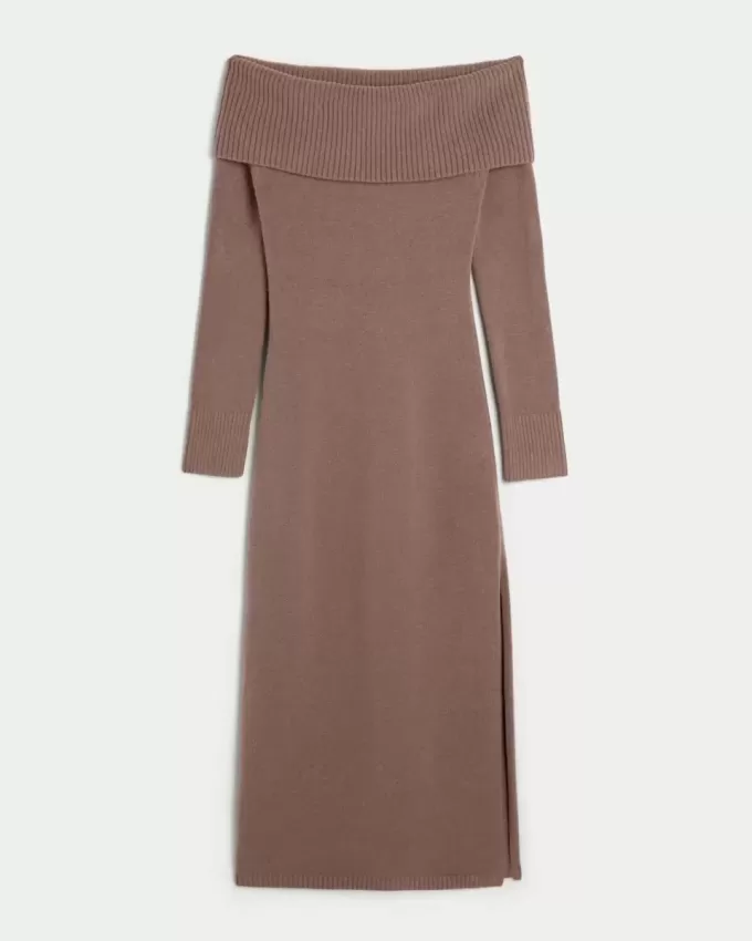 Schulterfreies Midi-Pulloverkleid Schulterfreies Midi-Pulloverkleid