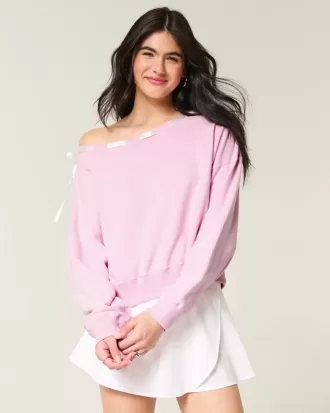 Schulterfreies Sweatshirt mit Bindeband