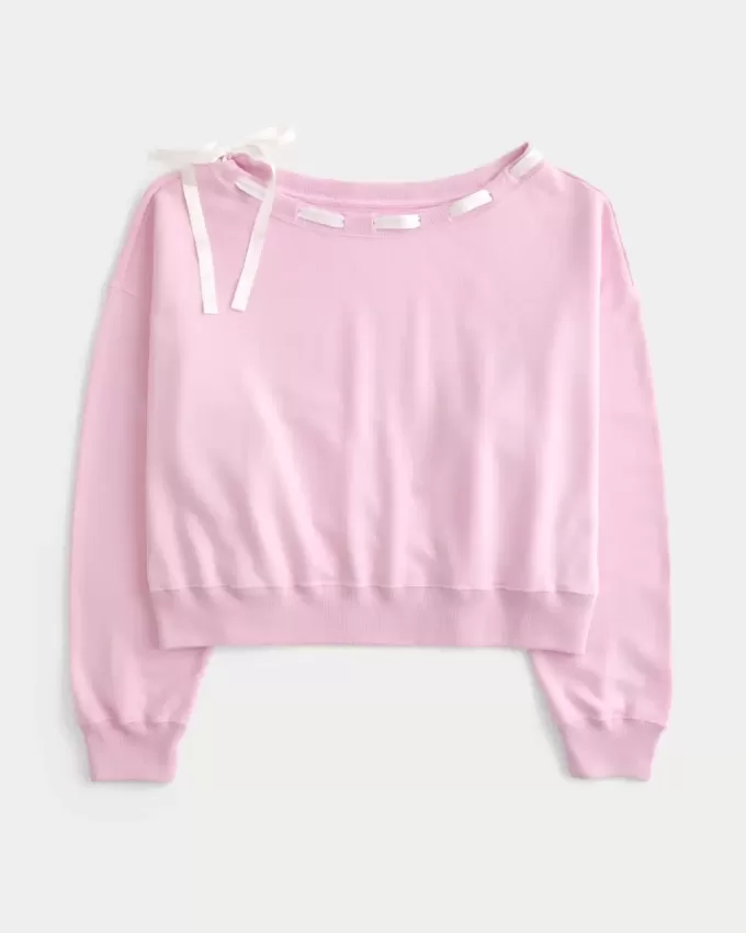 Schulterfreies Sweatshirt mit Bindeband Schulterfreies Sweatshirt mit Bindeband
