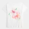 Schulterfreies T-Shirt mit Hibiskus-Grafik