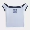 Schulterfreies T-Shirt mit Logo-Grafik Schulterfreies T-Shirt mit Logo-Grafik