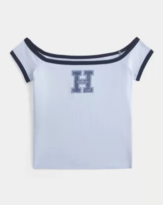 Schulterfreies T-Shirt mit Logo-Grafik