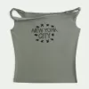 Schulterfreies T-Shirt mit verdrehter New York City-Grafik Schulterfreies T-Shirt mit verdrehter New York City-Grafik