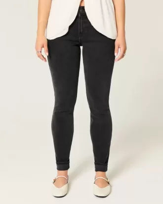 Schwarze Skinny Jeans mit mittelhohem Bund und verwaschenem Schnitt