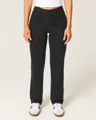 Schwarze Straight Jeans mit hohem Bund