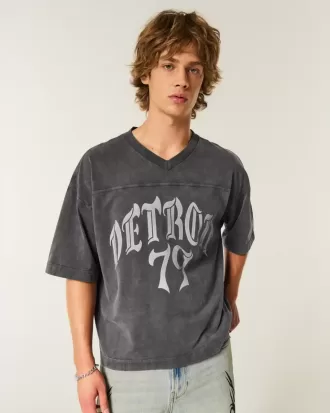 Schweres Baggy-Crop-T-Shirt mit Detroit-Football-Grafik