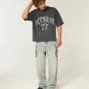 Schweres Baggy-Crop-T-Shirt mit Detroit-Football-Grafik Schweres Baggy-Crop-T-Shirt mit Detroit-Football-Grafik