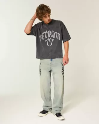 Schweres Baggy-Crop-T-Shirt mit Detroit-Football-Grafik