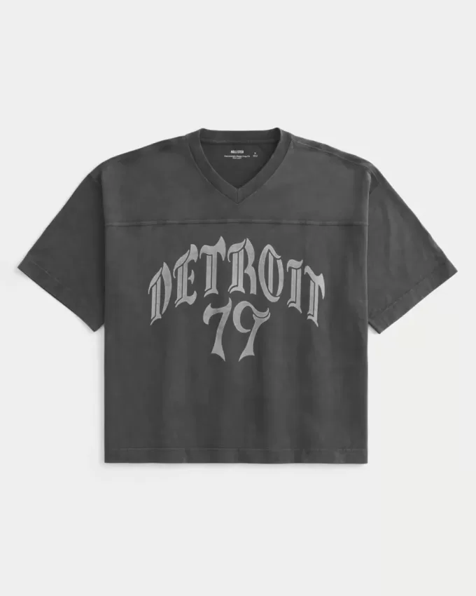 Schweres Baggy-Crop-T-Shirt mit Detroit-Football-Grafik Schweres Baggy-Crop-T-Shirt mit Detroit-Football-Grafik