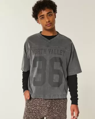 Schweres Baggy Crop Varsity Football-T-Shirt mit Grafik