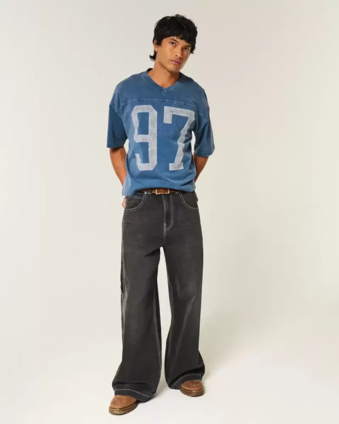 Schweres Baggy Crop Varsity Football-T-Shirt mit Grafik Schweres Baggy Crop Varsity Football-T-Shirt mit Grafik