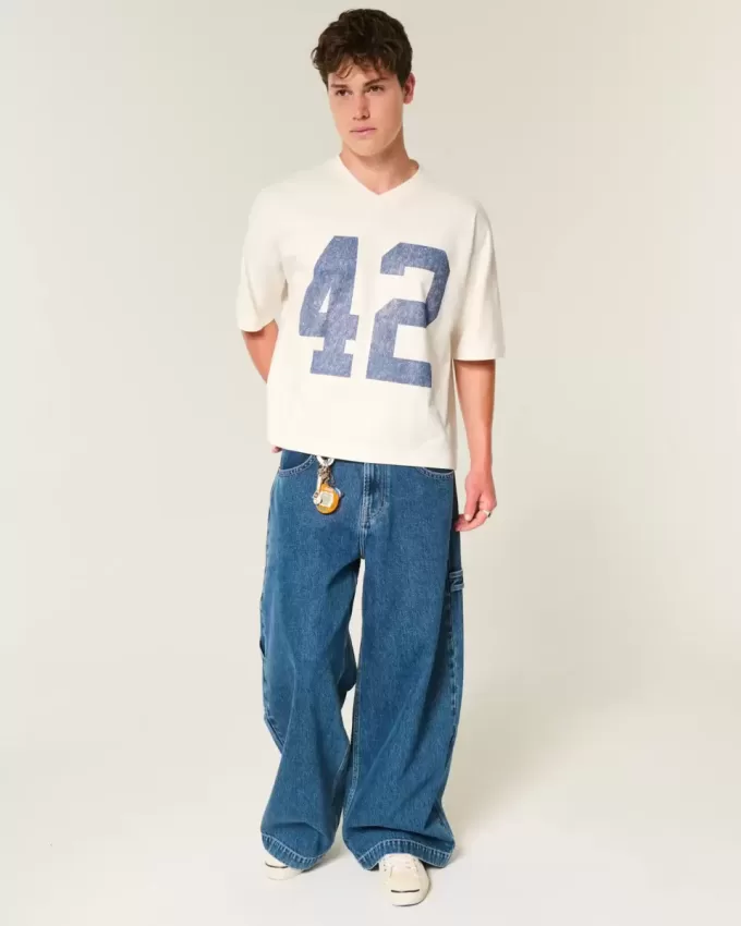Schweres Baggy Crop Varsity Football-T-Shirt mit Grafik Schweres Baggy Crop Varsity Football-T-Shirt mit Grafik