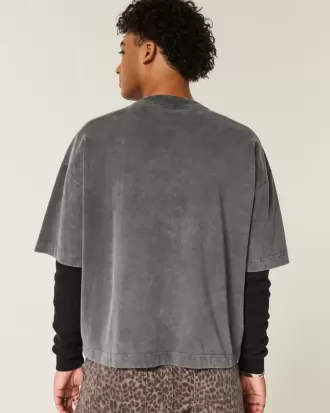 Schweres Baggy Crop Varsity Football-T-Shirt mit Grafik