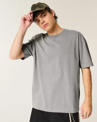 Schweres, verwaschenes T-Shirt mit Rundhalsausschnitt