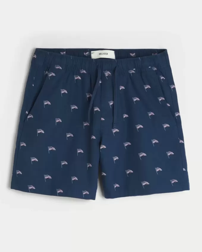 Shorts zum Überziehen mit amerikanischem Flaggenmuster bis zur Mitte des Oberschenkels