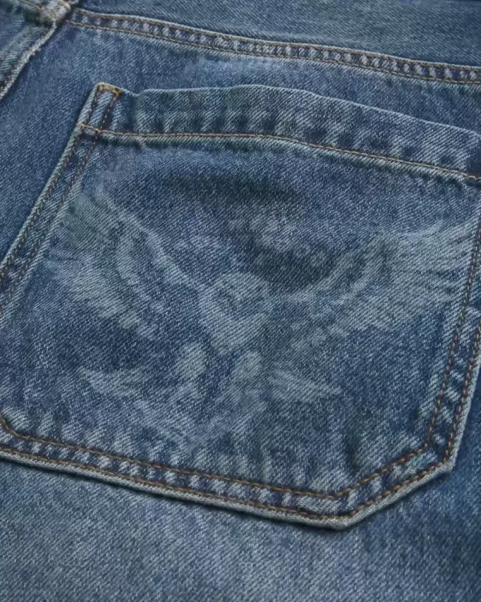 Skater-Baggy-Jeans mit Adler-Grafik in mittlerer Waschung Skater-Baggy-Jeans mit Adler-Grafik in mittlerer Waschung