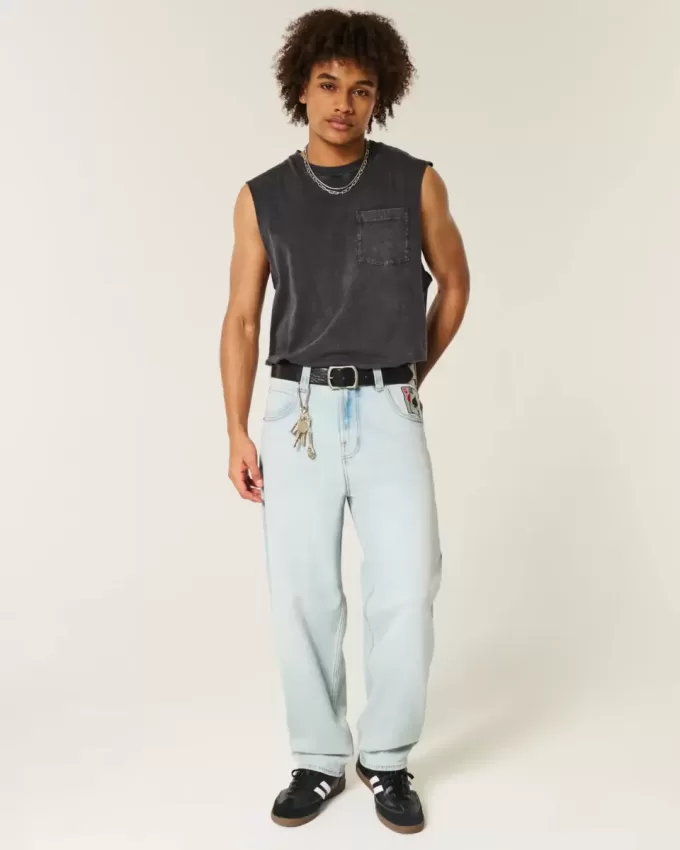Skater-Baggy-Jeans mit Spielkarten-Grafik in heller Waschung Skater-Baggy-Jeans mit Spielkarten-Grafik in heller Waschung
