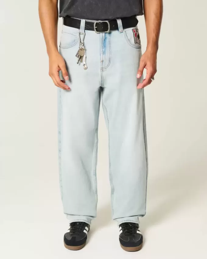 Skater-Baggy-Jeans mit Spielkarten-Grafik in heller Waschung Skater-Baggy-Jeans mit Spielkarten-Grafik in heller Waschung