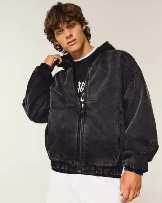 Skaterjacke aus verwaschenem schwarzem Denim