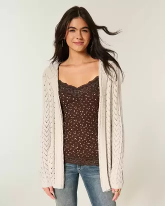 Stitchy Cardigan mit Kapuze und No-Close-Muster