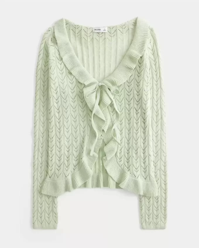 Strickjacke mit Rüschen und Bindeband vorne Strickjacke mit Rüschen und Bindeband vorne