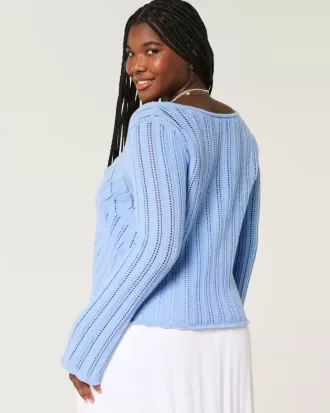 Strukturierter Pullover im Häkelstil mit Bindeband vorn