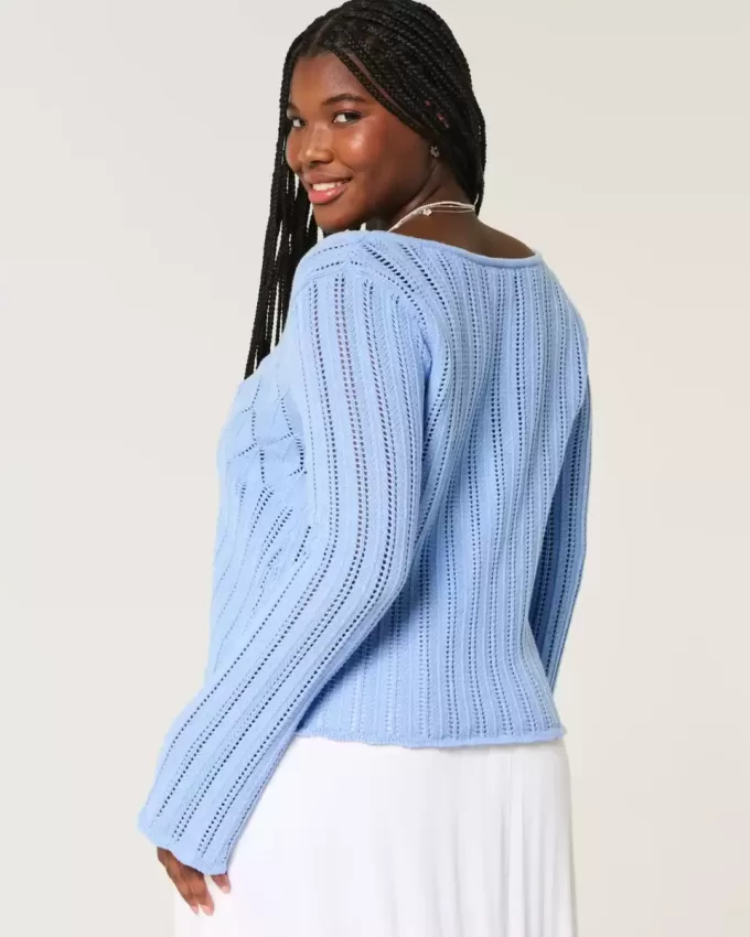 Strukturierter Pullover im Häkelstil mit Bindeband vorn Strukturierter Pullover im Häkelstil mit Bindeband vorn