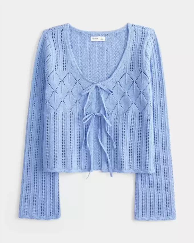 Strukturierter Pullover im Häkelstil mit Bindeband vorn Strukturierter Pullover im Häkelstil mit Bindeband vorn