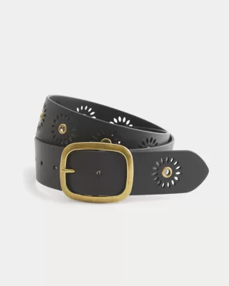 Sunburst-Gürtel aus veganem Leder mit Ösen
