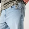 Super Baggy-Jeans mit Astronauten-Grafik in heller Waschung