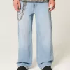 Super Baggy-Jeans mit Astronauten-Grafik in heller Waschung