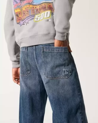 Super Baggy-Jeans mit Logo-Stickerei in dunkler Waschung