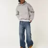 Super Baggy-Jeans mit Logo-Stickerei in dunkler Waschung
