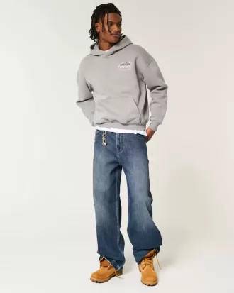 Super Baggy-Jeans mit Logo-Stickerei in dunkler Waschung