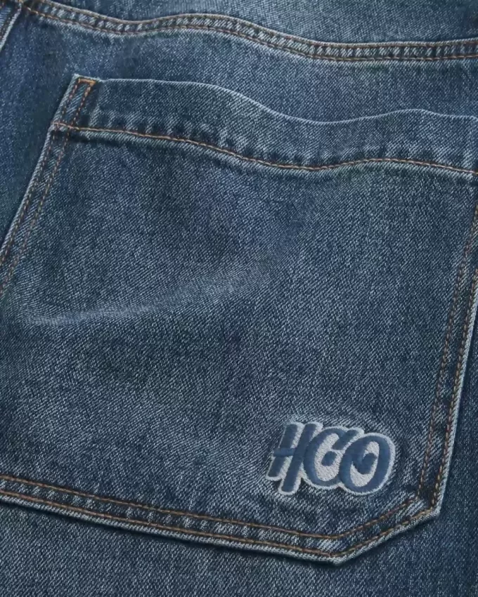 Super Baggy-Jeans mit Logo-Stickerei in dunkler Waschung