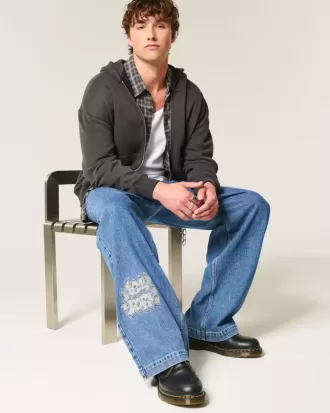 Super Baggy-Jeans mit NYC-Grafik in mittlerer Waschung