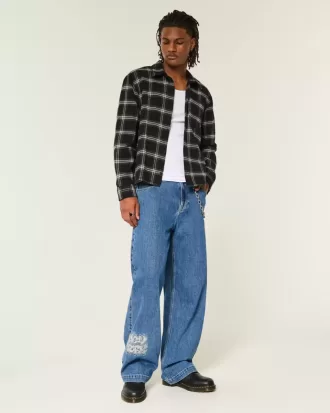 Super Baggy-Jeans mit NYC-Grafik in mittlerer Waschung