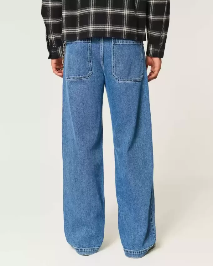 Super Baggy-Jeans mit NYC-Grafik in mittlerer Waschung