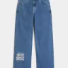 Super Baggy-Jeans mit NYC-Grafik in mittlerer Waschung