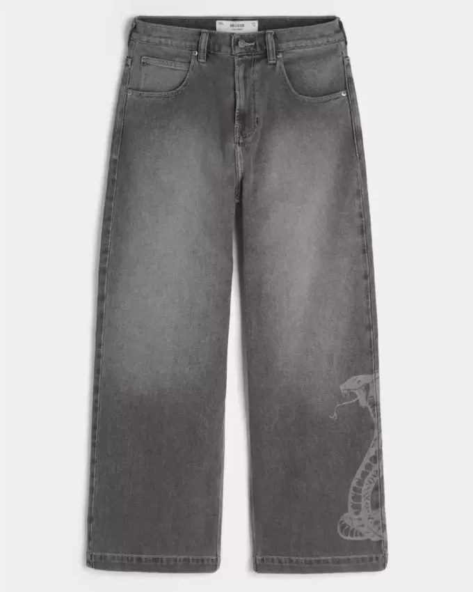 Super Baggy-Jeans mit Schlangengrafik