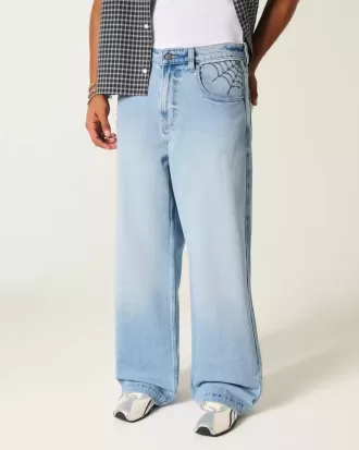 Super Baggy-Jeans mit Spider-Grafik in heller Waschung