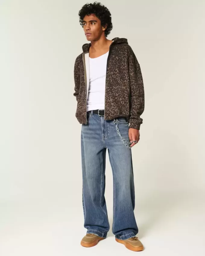 Super Baggy-Jeans mit Würfel-Grafik in dunkler Waschung