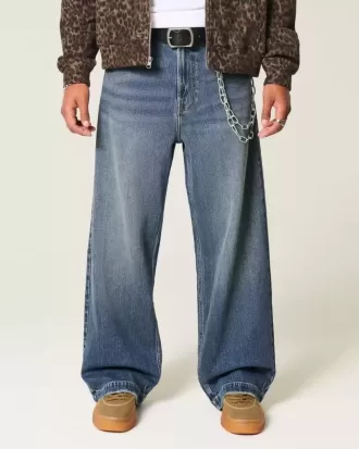 Super Baggy-Jeans mit Würfel-Grafik in dunkler Waschung