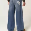 Super Baggy-Jeans mit Würfel-Grafik in dunkler Waschung