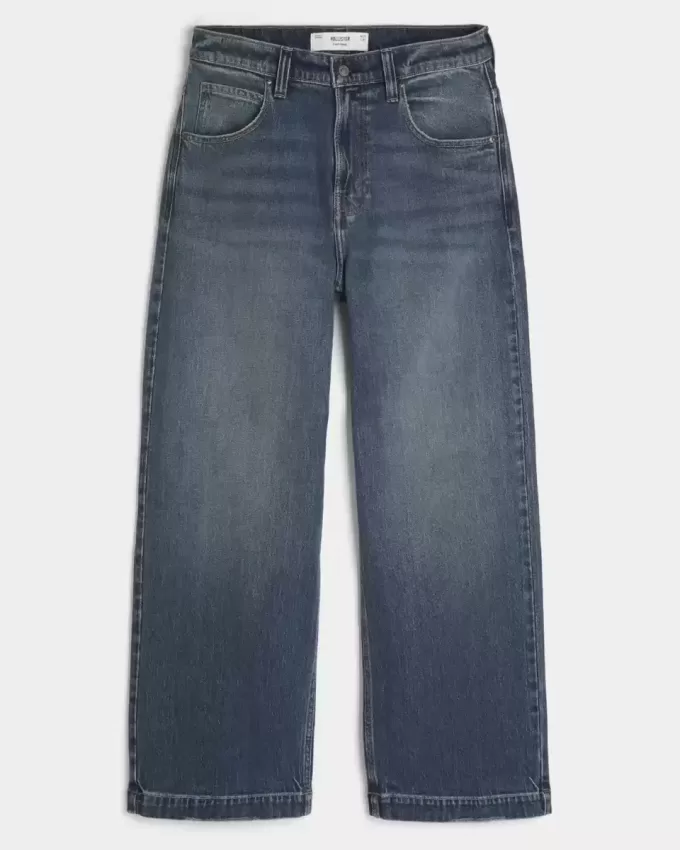 Super Baggy-Jeans mit Würfel-Grafik in dunkler Waschung
