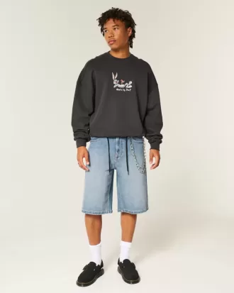 Super Baggy-Jeansshorts in mittlerer Waschung