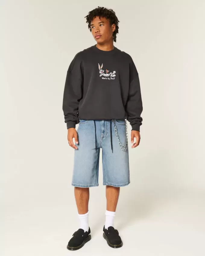 Super Baggy-Jeansshorts in mittlerer Waschung