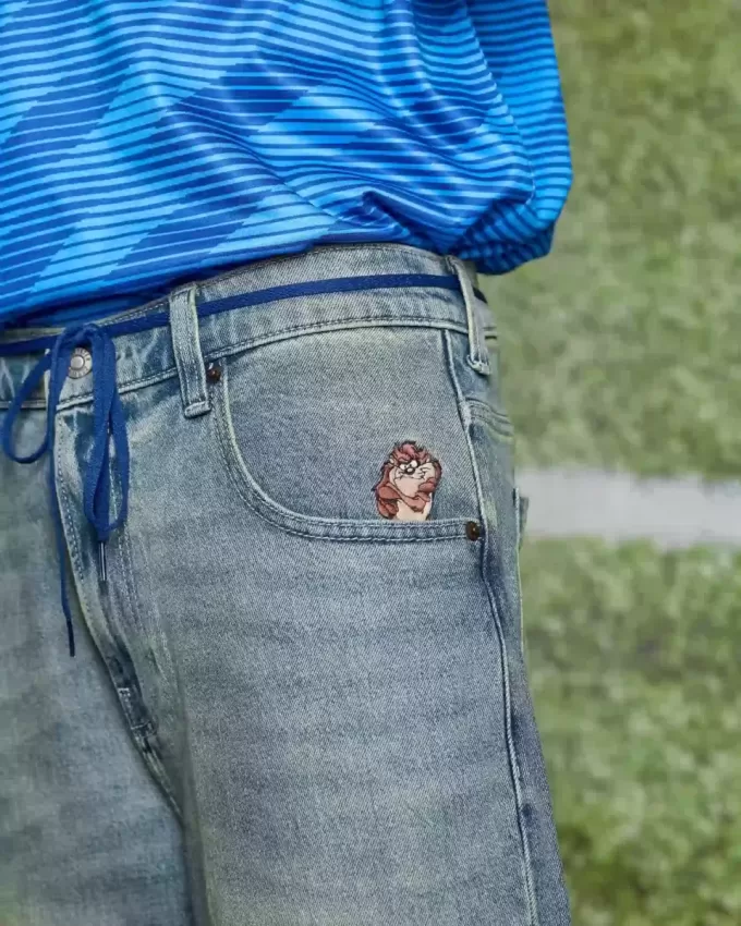 Super Baggy-Jeansshorts mit Taz-Grafik in mittlerer Waschung