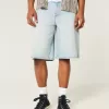 Super Baggy-Jeansshorts mit Würfelgrafik in heller Waschung