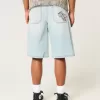 Super Baggy-Jeansshorts mit Würfelgrafik in heller Waschung